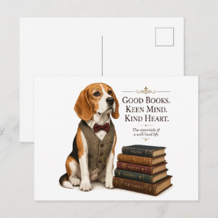 Carte Postale Art de bibliothécaire érudit vintage Beagle