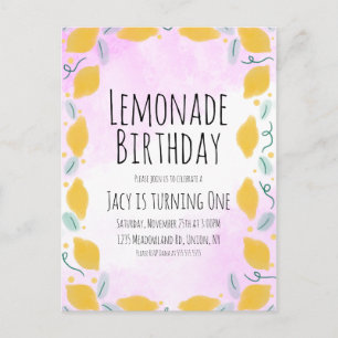 Carte Postale Art de bordure jaune rose d'anniversaire au citron