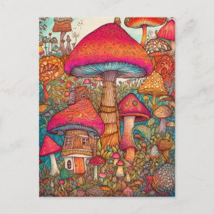 Carte Postale Art de champignons psychédéliques créatifs colorés