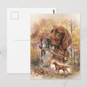 Carte Postale Art de chasse d'automne Setter Irlandais et Faisan