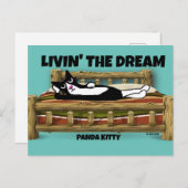 CARTE POSTALE ART DE CHAT TUXEDO, PANDA KITTY SE RELAXANT AU LIT (Devant / Derrière)