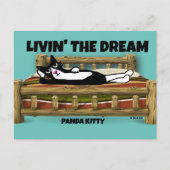CARTE POSTALE ART DE CHAT TUXEDO, PANDA KITTY SE RELAXANT AU LIT (Devant)