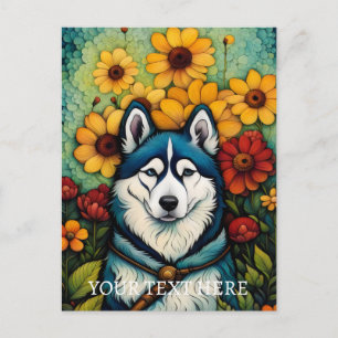 Carte Postale Art de Chien de Flore Peinture de Husk de Sibérie