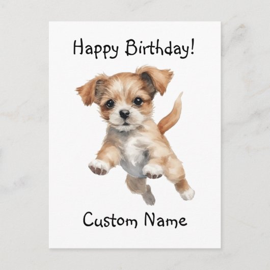 Carte Postale Art de chien sautant heureux – Joyeux Anniversaire (Devant)