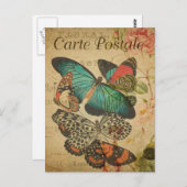 Carte Postale Art de collage floral papillon vintage moderne  (Devant / Derrière)