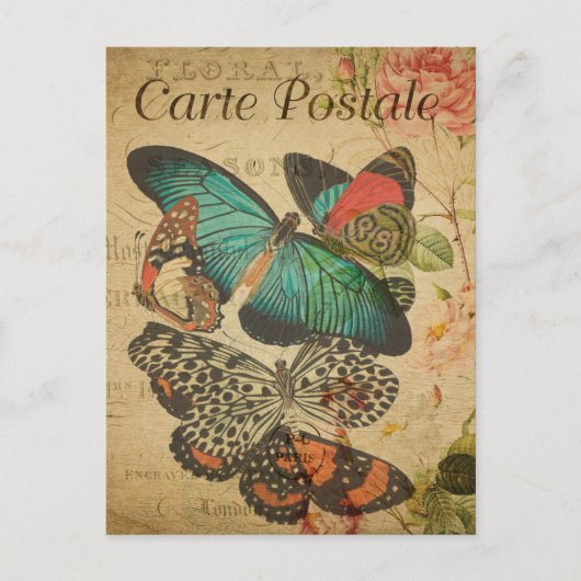 Carte Postale Art de collage floral papillon vintage moderne  (Devant)