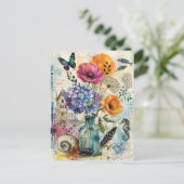 Carte Postale Art de collage mixte botanique vibrant (Debout devant)