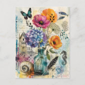 Carte Postale Art de collage mixte botanique vibrant (Devant)