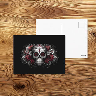 Carte Postale Art de crâne floral rouge Dia de los Muertos