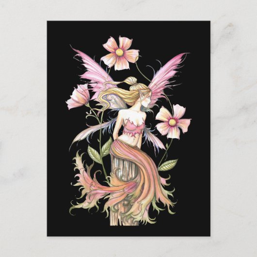 Carte Postale Art de Fée à Fleur Rose (Devant)