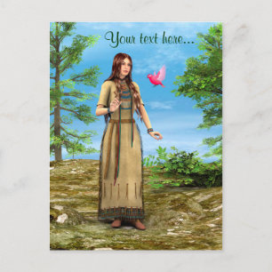 Carte Postale Art de femme amérindienne forêt oiseau