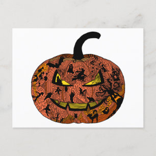 Carte Postale Art de la ligne Citrouille d'Halloween