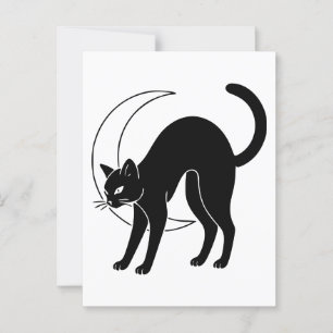 Carte Postale Art de la ligne de lune de chat et de croissant no