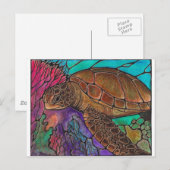 Carte Postale Art de la tortue marine...superbe style vitrail ! (Devant / Derrière)