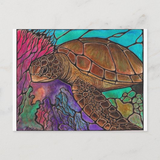 Carte Postale Art de la tortue marine...superbe style vitrail ! (Devant)