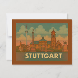 Carte Postale Art de la ville de Stuttgart en Allemagne