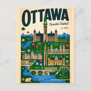 Carte Postale Art de l'affiche de voyage rétro à Ottawa Canada