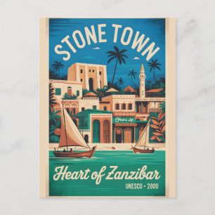 Carte Postale Art de l'affiche de voyage rétro de Stone Town Zan