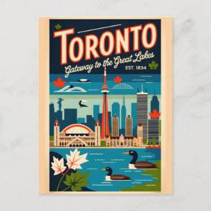 Carte Postale Art de l'affiche de voyage rétro de Toronto Canada
