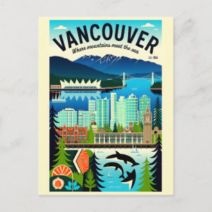 Carte Postale Art de l'affiche de voyage rétro de Vancouver Cana