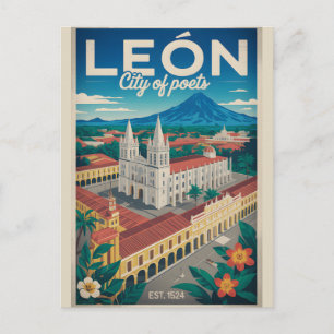 Carte Postale Art de l'affiche de voyage rétro León Nicaragua