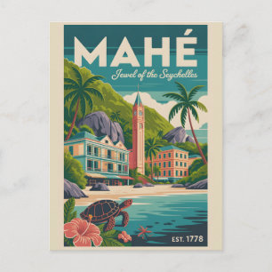 Carte Postale Art de l'affiche de voyage rétro Mahé Seychelles