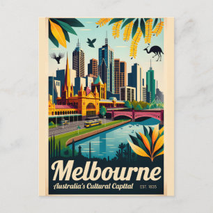 Carte Postale Art de l'affiche de voyage rétro Melbourne Austral