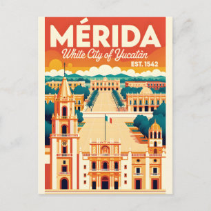 Carte Postale Art de l'affiche rétro de voyage à Mérida au Mexiq