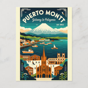 Carte Postale Art de l'affiche rétro de voyage à Puerto Montt Ch