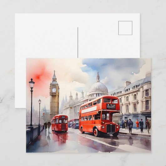 Carte Postale Art de l'aquarelle à Londres (Devant / Derrière)