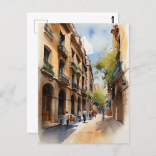 Carte Postale Art de l'aquarelle de Barcelone