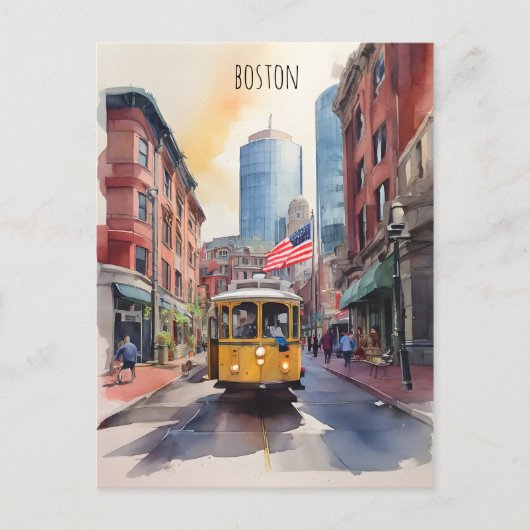 Carte Postale Art de l'aquarelle de Boston (Devant)