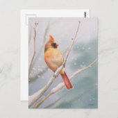 Carte Postale Art de l'aquarelle des oiseaux cardinaux du Nord (Devant / Derrière)