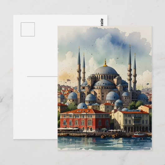 Carte Postale Art de l'aquarelle d'Istanbul (Devant / Derrière)