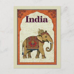 Carte Postale Art de l'éléphant royal illustré de l'Inde