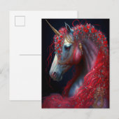 Carte Postale Art de l'Imaginaire de la licorne rouge (Devant / Derrière)