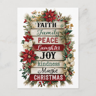 Carte Postale Art de mots de Noël rustique – Famille, Rire