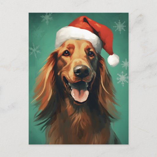 Carte Postale Art de peinture à la brosse de Noël Setter irlanda (Devant)