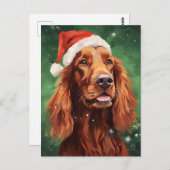 Carte Postale Art de peinture à la brosse de Noël Setter irlanda (Devant / Derrière)