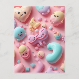 Carte Postale Art de personnage de bonbon Pastel Kawaii