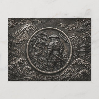 Carte Postale Art de pièce de monnaie gravée Samouraï Hobo Nicke