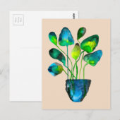 Carte Postale Art de plantes à l'aquarelle vert et bleu abstrait (Devant / Derrière)