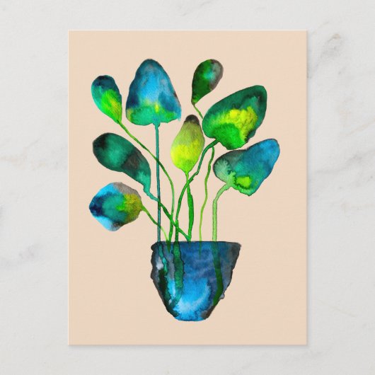 Carte Postale Art de plantes à l'aquarelle vert et bleu abstrait (Devant)