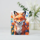 Carte Postale Art de renard aux fleurs (Debout devant)