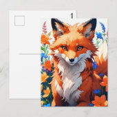 Carte Postale Art de renard aux fleurs (Devant / Derrière)
