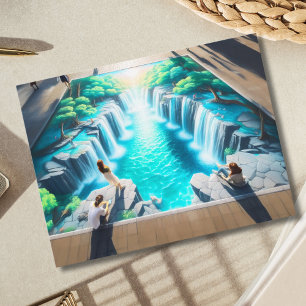 Carte Postale Art de rue à la craie Monde de la cascade