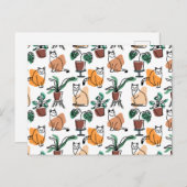 Carte Postale Art de trait dessin chats et fleurs (Devant / Derrière)