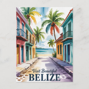 Carte Postale Art de voyage à l'aquarelle Bélize Vintage