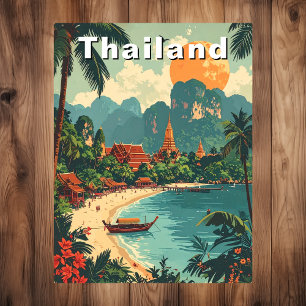Carte Postale Art de voyage de plage tropicale vintage Thaïlande