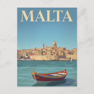 Carte Postale Art de voyage vintage du port de Malte
